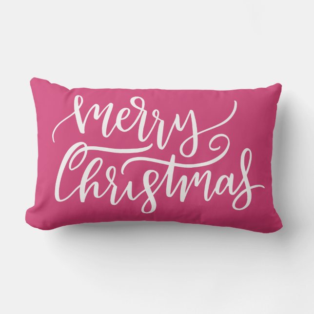 Cojín Lumbar Elegante caligrafía moderna rosa de navidad (Anverso)