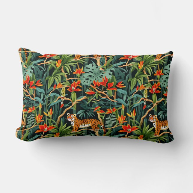 Cojín Lumbar Elegante Chinoiserie Jungle Wildlife (Anverso)