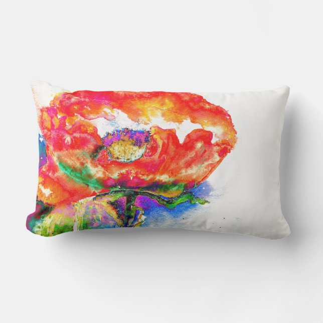 Cojín Lumbar Elegante cuadro de acuarela floral rojo (Anverso)