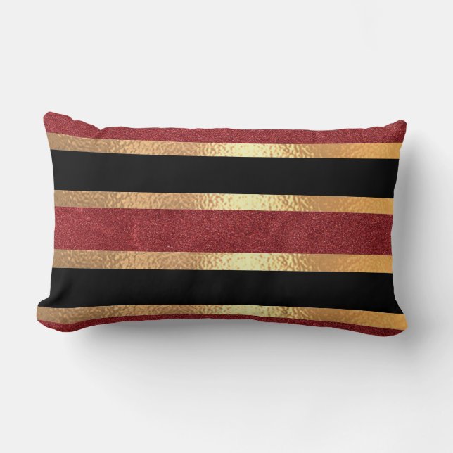 Cojín Lumbar Elegante Damasco De Oro En Borgoña (Anverso)