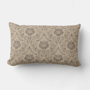 Cojín Lumbar Elegante damasco floral beige y marrón
