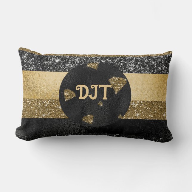 Cojín Lumbar Elegante diseño de diamante negro y dorado almohad (Anverso)
