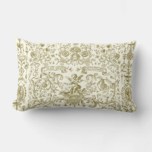 Cojín Lumbar Elegante dorado beige floral barroco vintage 