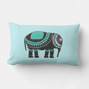 Cojín Lumbar Elegante elefante ornato negro, color turquesa