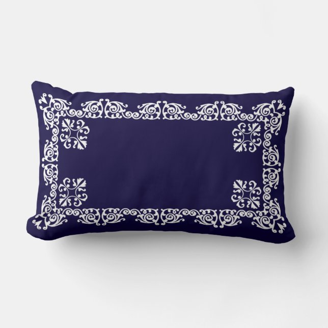 Cojín Lumbar Elegante encaje blanco vector en azul marino (Anverso)
