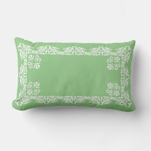 Cojín Lumbar Elegante encaje blanco vectorial sobre verde claro