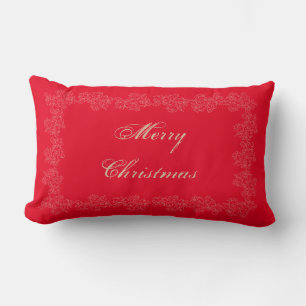 Cojín Lumbar Elegante Feliz Navidad Oro Rojo Pillow Lumbar