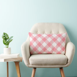 Cojín Lumbar Elegante Festividad Girly Pink White Gingham Plaid