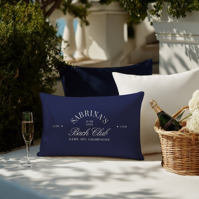 Cojín Lumbar Elegante fin de semana de soltera azul marino retr (Elegant Retro Navy Blue Bachelorette Weekend Lumbar Pillow)