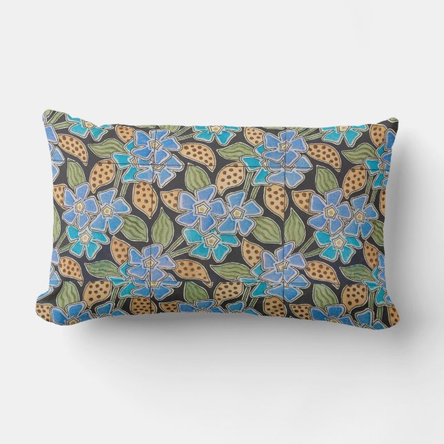 Cojín Lumbar Elegante Flor Azul Periwinkle Floral Clásico (Anverso)