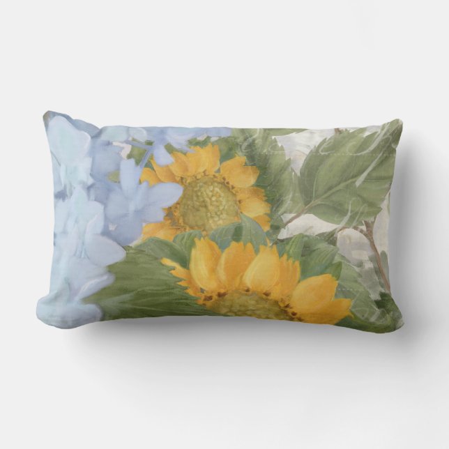 Cojín Lumbar Elegante floral con flores azules Hydrangea (Anverso)