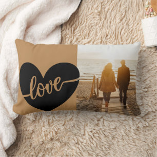 Cojín Lumbar Elegante foto de amor con corazón de escritura dor