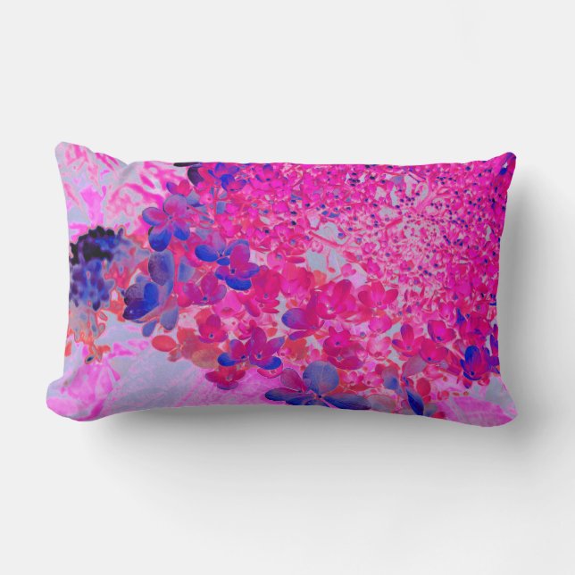 Cojín Lumbar Elegante Fuchsia e Hidrangea Luminosa Azul Oscuro (Anverso)