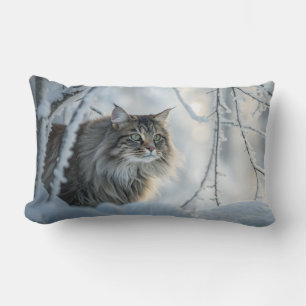 Cojín Lumbar Elegante gato siberiano en congelador paisajístico
