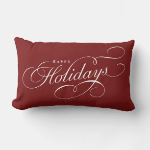 Cojín Lumbar Elegante guión de Happy Holidays con letras a mano