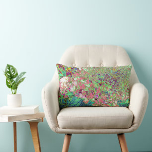Cojín Lumbar Elegante Hortensia Coral y Chartreuse Limelight
