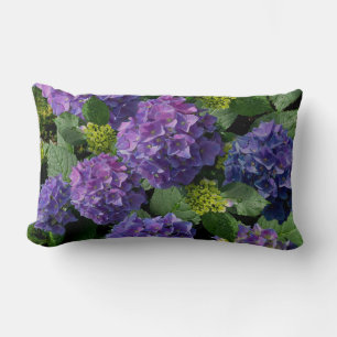 Cojín Lumbar Elegante hortensia floral azul magenta verde púrpu