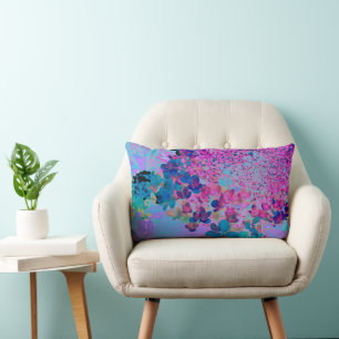 Cojín Lumbar Elegante Hortensia Limelight Azul Oscuro y Magenta