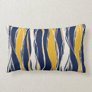 Cojín Lumbar Elegante, moderno, líneas en azul marino y amaril