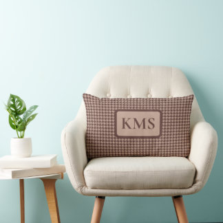 Cojín Lumbar Elegante Monograma de Cuadro Escocés Marrón Clásic