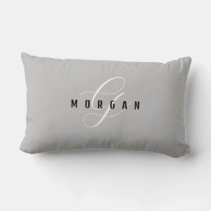 Cojín Lumbar Elegante Monograma de Letra Blanca y Nombre en Neg