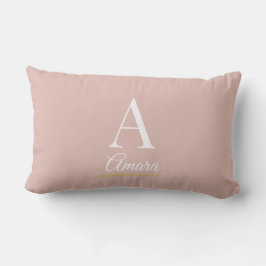 Cojín Lumbar Elegante Monograma Rosa Polvo y Blanco