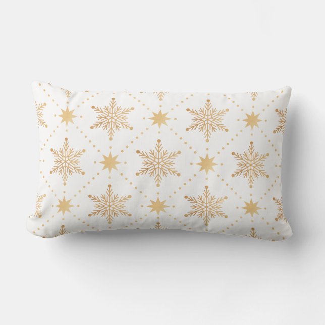 Cojín Lumbar Elegante Navidades Faux Gold Snowflakes Patttern (Anverso)