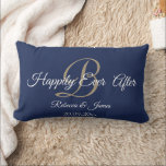 Cojín Lumbar Elegante Oro de la Marina Monogramado Felítimament<br><div class="desc">Elegante Navy y nombre de oro Monogramado feliz hasta ahora después de almohada lumbar</div>