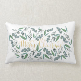 Cojín Lumbar Elegante oro Feliz Navidad Eucalipto Blanco