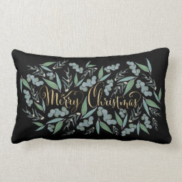 Cojín Lumbar Elegante oro Feliz Navidad Eucaliptus en negro
