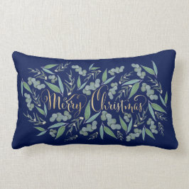 Cojín Lumbar Elegante oro Feliz Navidad Eucaliptus Marina Azul