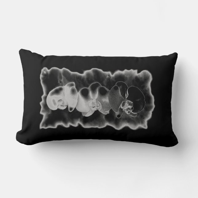 Cojín Lumbar Elegante orquídeas tropicales blancas negras flora (Anverso)