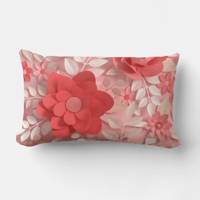Cojín Lumbar Elegante Papel rosado Pastel Flores Lumbar Pillow (Anverso)