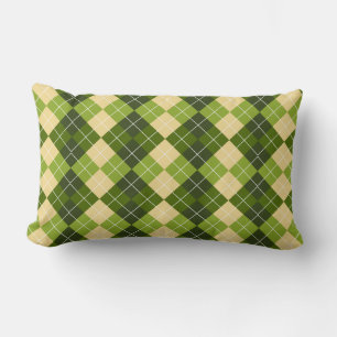 Cojín Lumbar Elegante patrón de Argyle en diamante verde y amar