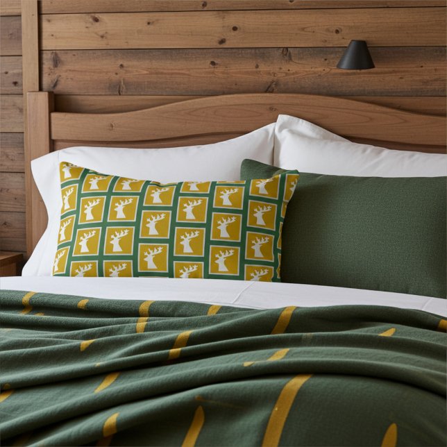 Cojín Lumbar Elegante patrón de cabeza de reno dorado y verde (Subido por el creador)