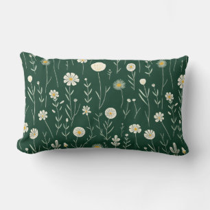 Cojín Lumbar Elegante patrón de flores silvestres en verde oscu