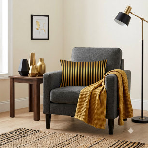 Cojín Lumbar Elegante patrón de franja de oro negro