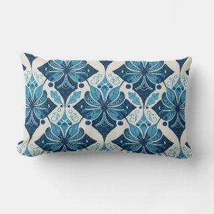 Cojín Lumbar Elegante patrón floral boho en azul