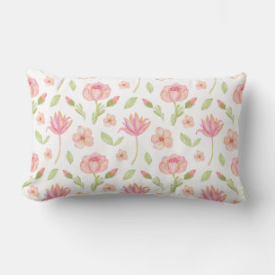 Cojín Lumbar Elegante patrón floral con peonías rosadas y lirio