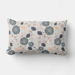 Cojín Lumbar Elegante Patrón Floral De Peach Azul Gris