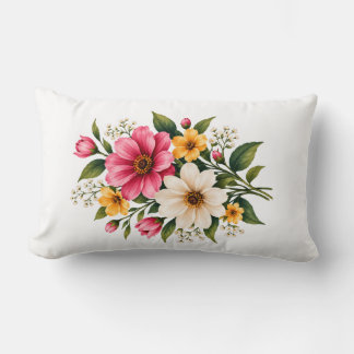 Cojín Lumbar Elegante ramo floral rosa y amarillo Botánico 💐