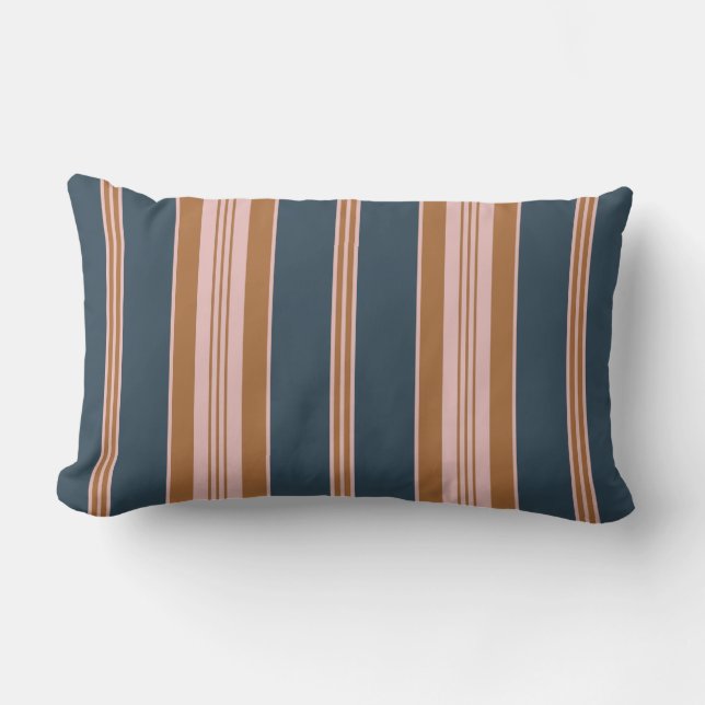 Cojín Lumbar Elegante raya de Navy Marrón Rosa (Anverso)