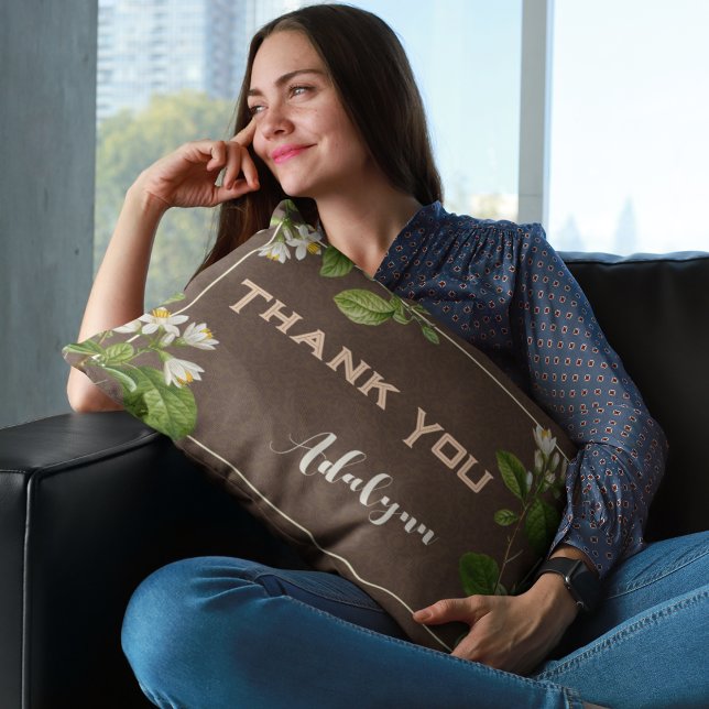 Cojín Lumbar Elegante Retro Floral Nombre personalizado Texto R (Subido por el creador)