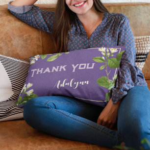 Cojín Lumbar Elegante Retro Floral Nombre personalizado Texto R