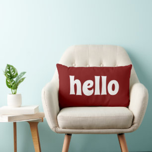 COJÍN LUMBAR ELEGANTE SENCILLO MODERNO PERSONALIZADO HOLA ROJO 
