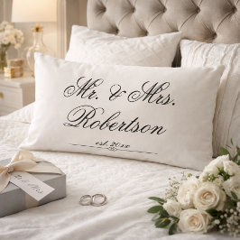 Cojín Lumbar Elegante Sr Sra Nombre año de bodas script 