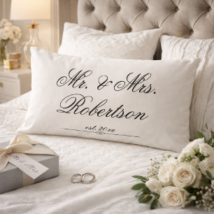 Cojín Lumbar Elegante Sr Sra Nombre año de bodas script 