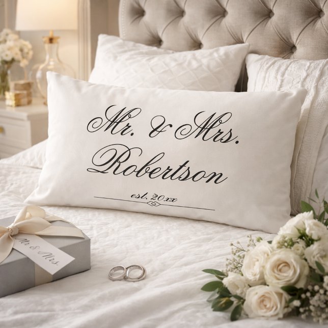 Cojín Lumbar Elegante Sr Sra Nombre año de bodas script  (Subido por el creador)