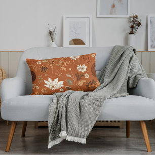 Cojín Lumbar Elegante Terra Cota Pumpkin Autumn Floral Pattern