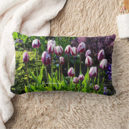 Cojín Lumbar Elegante Tulipanes Florales Blancos Morados